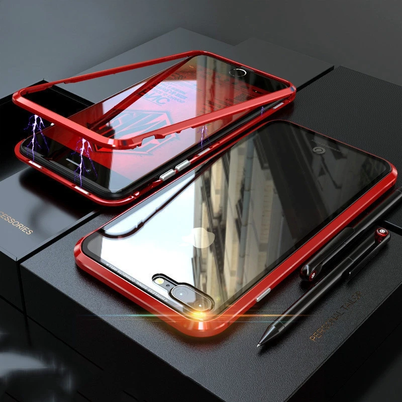 

Magnetic Adsorption For Samsung galaxy A30 50 Tempered Glass Metal Case A8 Plus A7 A9 2018 cover