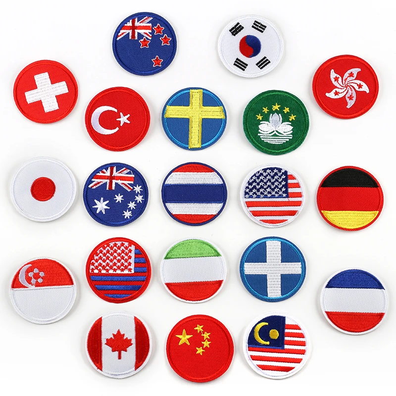 

1 PCS Round National Flag Clothes Patches for Stripes Worldwide Clothing Stickers Iron on Appliques Embroidery Badges @P