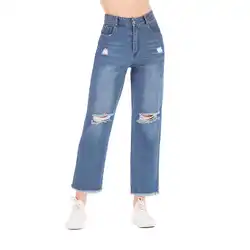 Новые узкие джинсы для девочек, рваные джинсы, модные прямые джинсы, джинсовые Свободные повседневные ковбойские штаны