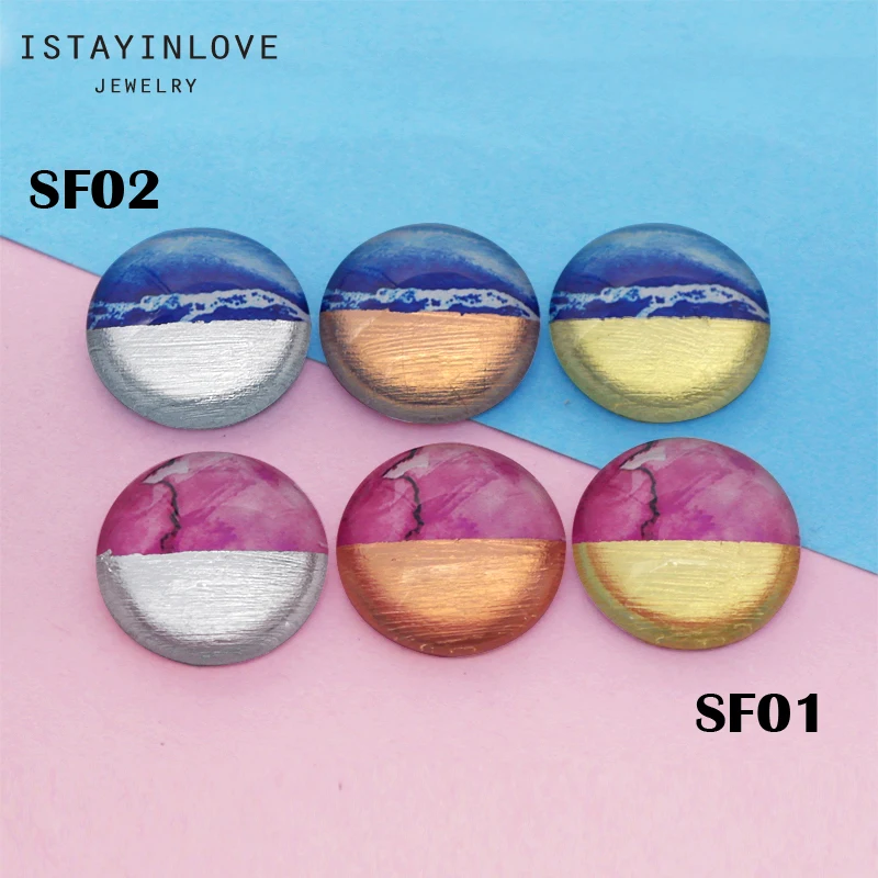 

Handmade Jewelry Making Supplies Beads Artistic Ocean Photo Foil Glass Cabochon Charm For DIY Earrings Necklace Ring SF01-02 4