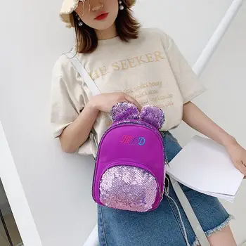 

Bear Ear Small Backpacks Women Nylon Sequins Satchel Shoulder School Bags Girls Casual Travel Knapsack Rucksack 2019 New