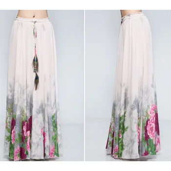 

Chiffon Bohemian Skirts Womens Summer Print Vintage Fashion Flower Ethnic Skirts A-Line Boho Long Maxi Skirt Beach Clothes