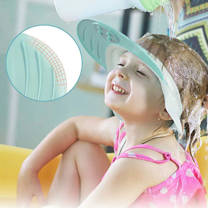 

Adjustable Baby Shower Hat Toddler Kids Shampoo Bathing Wash Hair Shield Direct Visor Caps Resizable Silicone Cute