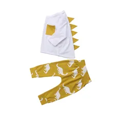 Emmaaby/детская одежда с динозаврами для маленьких мальчиков, хлопковая футболка с длинными рукавами и объемным рисунком Топы+ длинные штаны, детская одежда комплект из 2 предметов