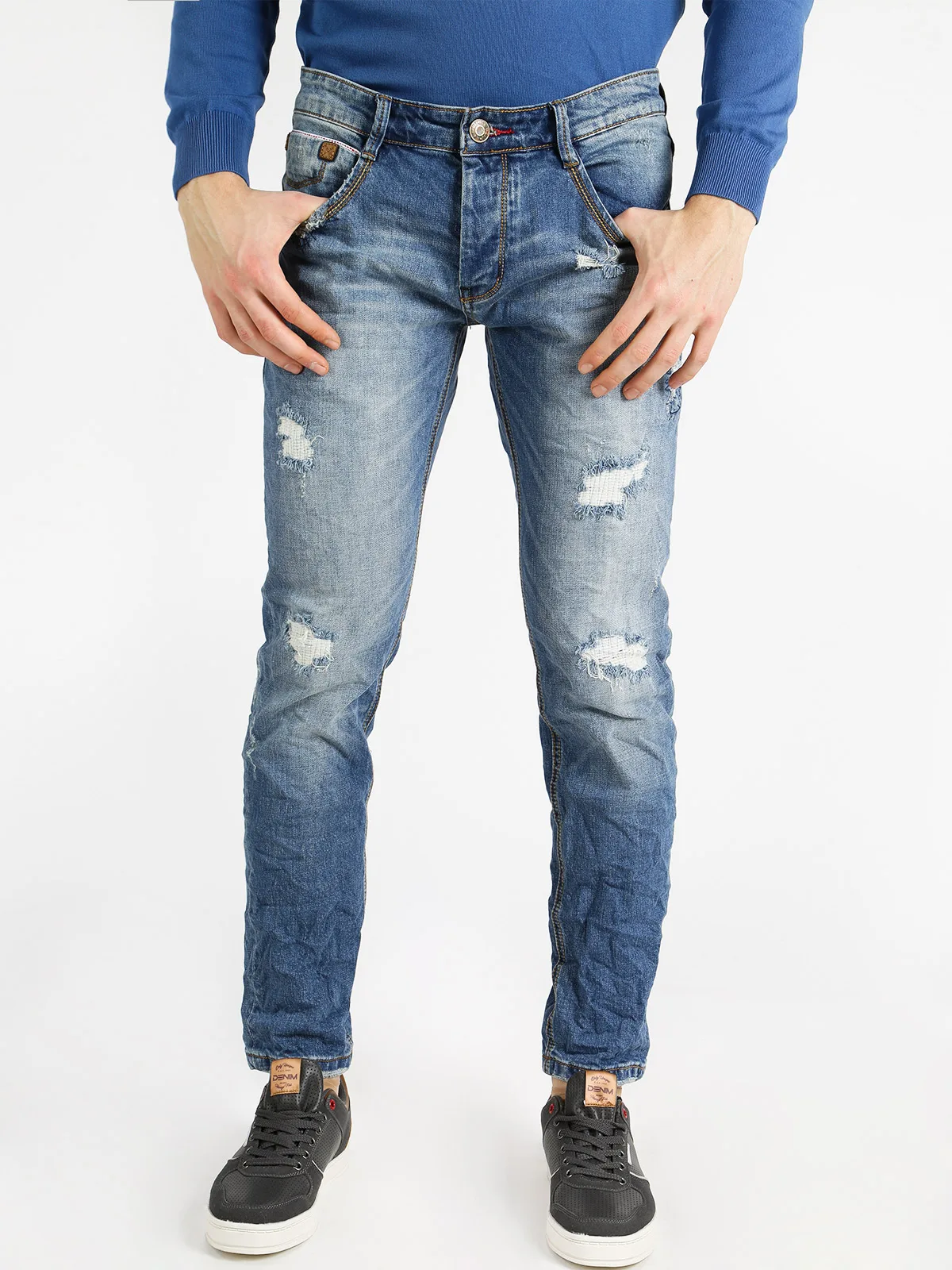 Jeans low waist with tearin Jeans from Men's Clothing on Aliexpress