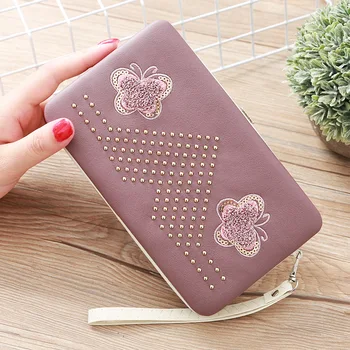 

Towel Embroidered Ladies Wallet Long Cute Butterfly Japanese And Korean Lunch Box Wallet Women's Clutch Bag Mobile Phone Bag