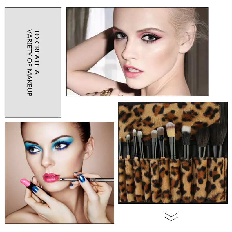 

12PCS Makeup Brushes Set Podwer Foundation Blush Eyeshdow Lip Wooden Brush Sexy Leopard PU Case Beauty Cosmetic Tool Kits
