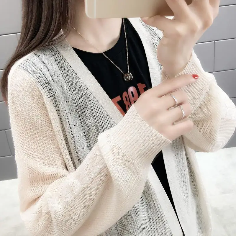 2019 Summer Thin Cardigan Sunscreen Air Conditioning Long Sleeves Shirt V-neck Ice Silk Women Cardigan Jacket