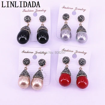 

5Pair Natural White Mother of Pearl Shell Earring Rhinestone Paved Drop Shape Earrings for Woman Fashion Jewelry