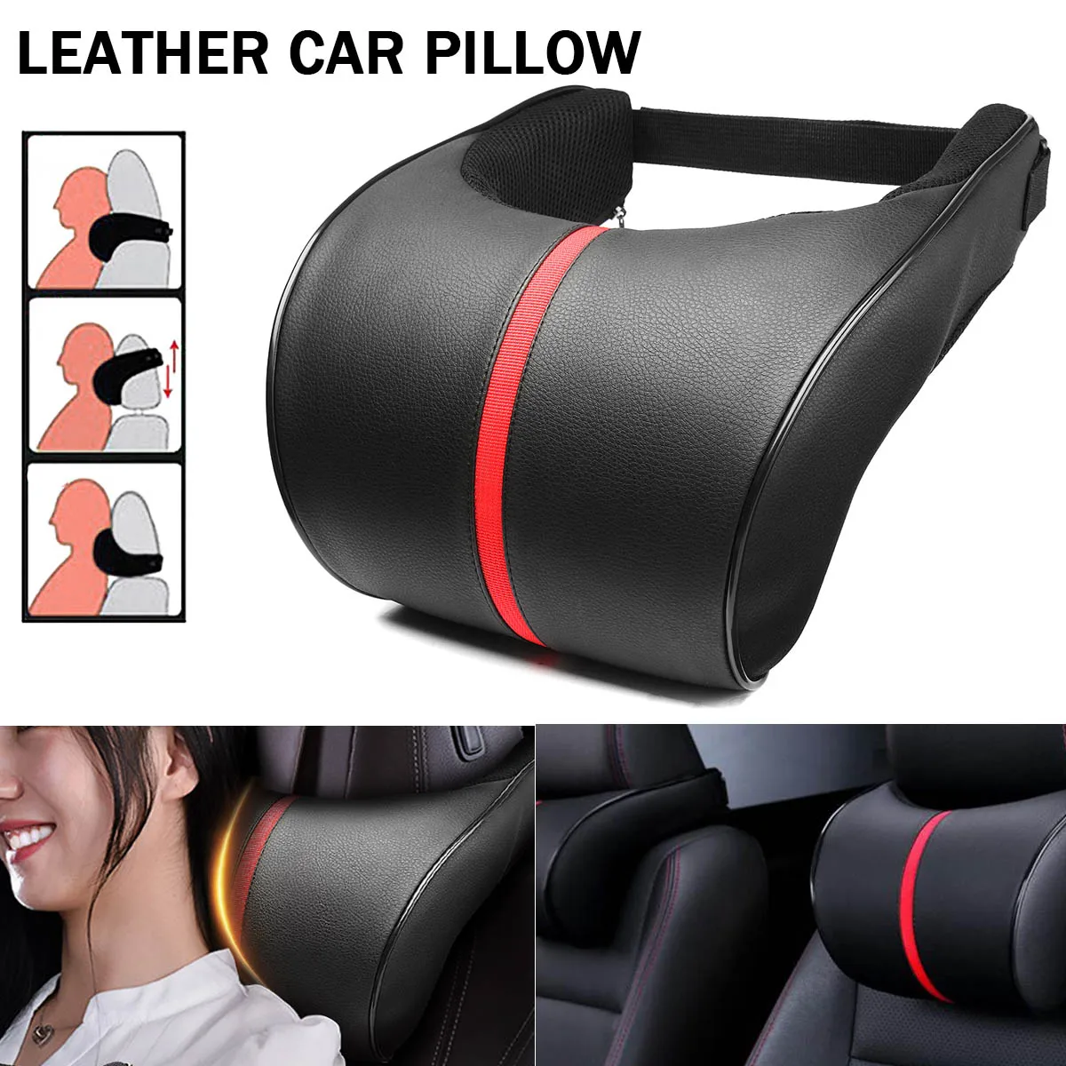 PU Leather Car Auto Seat Neck Pillow Memory Foam Head Neck Rest Headrest Cushion