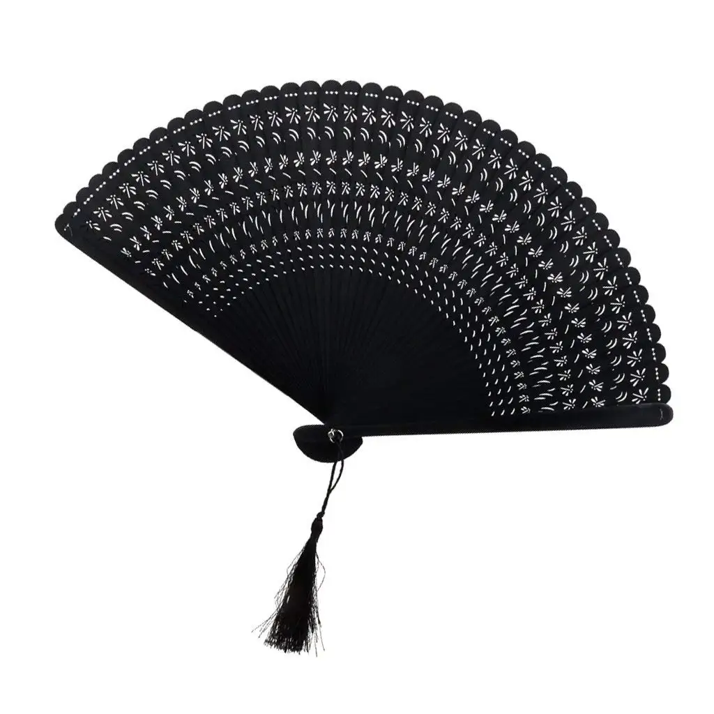 

Black Bamboo Fan Patterned Openwork Dragonfly Pocket Fan Gift Decoration -