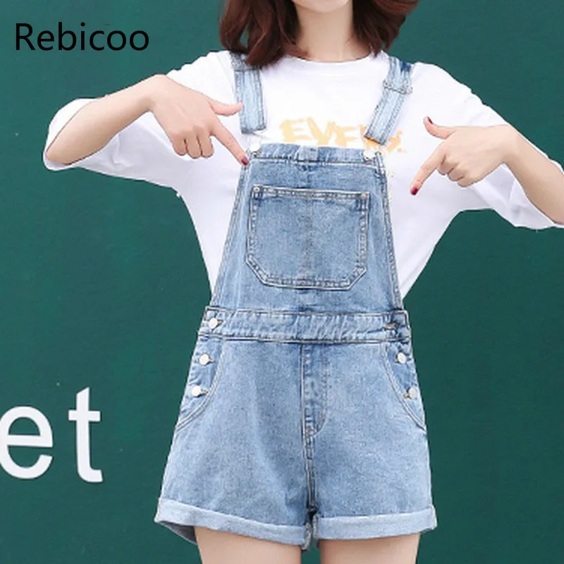 

Washed Simple Women's Jeans Jumpsuit Shorts Loose Casual Denim Straps Overalls Female Solid Summer Rompers New Arrival
