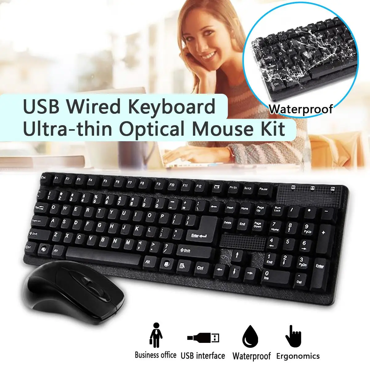 

LEORY USB Wired Keyboard Ultra-thin Optical Mouse Kit Gaming Office Keyboards For PC Laptop Desktop
