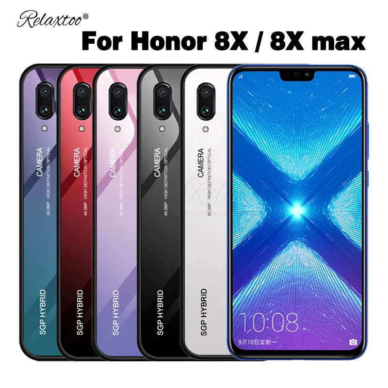 

Gradient aurora case For Huawei Honor 8x max Tempered Glass For Honor 8x x8 Max Lite Cover tpu back cover case couqe glass film