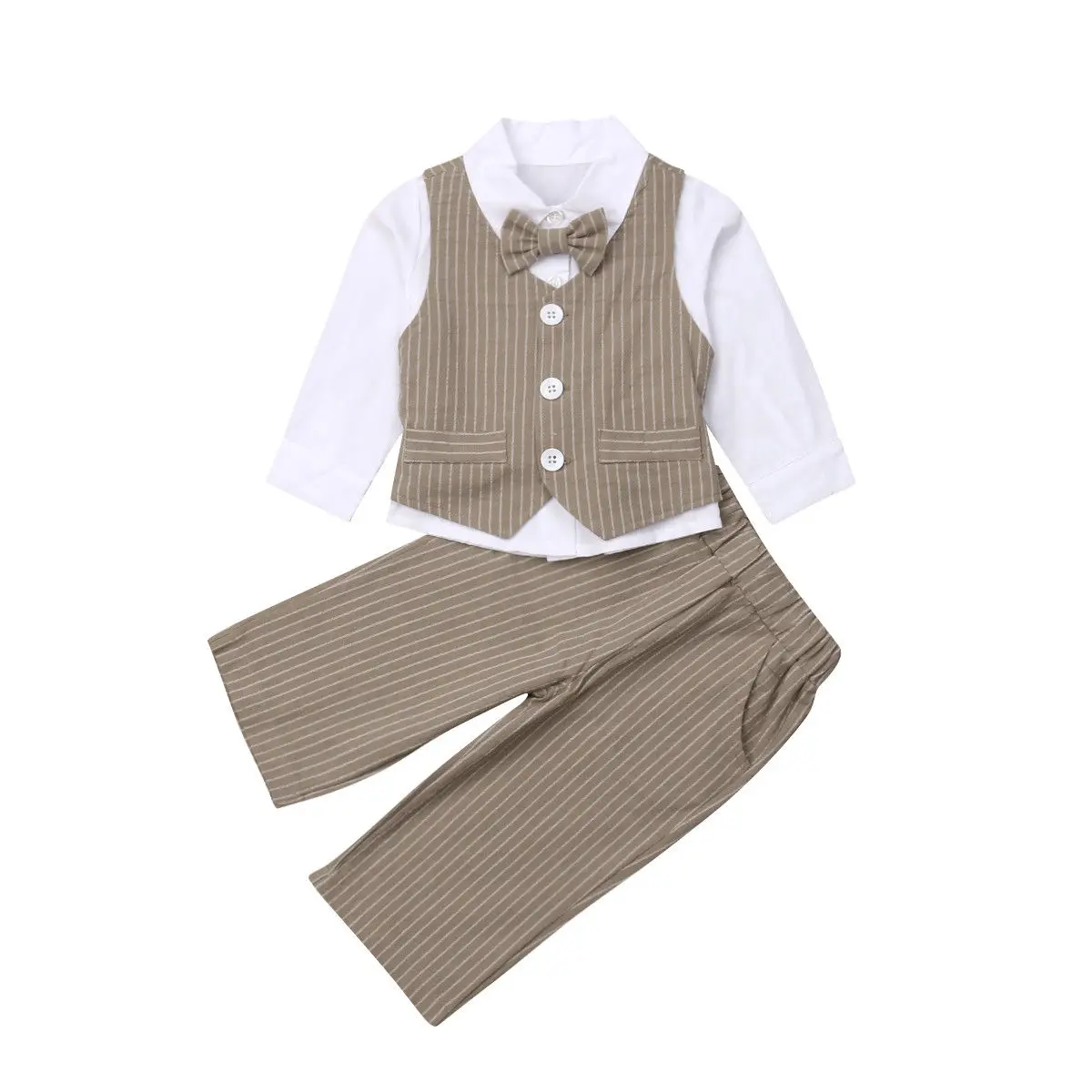 

4PCS Set Toddler Kids Boy Clothes Long Sleeve White Shirt Tops Waistcoat Bow Tie Long Pant Outfit Formal Gentleman Suit Clothes