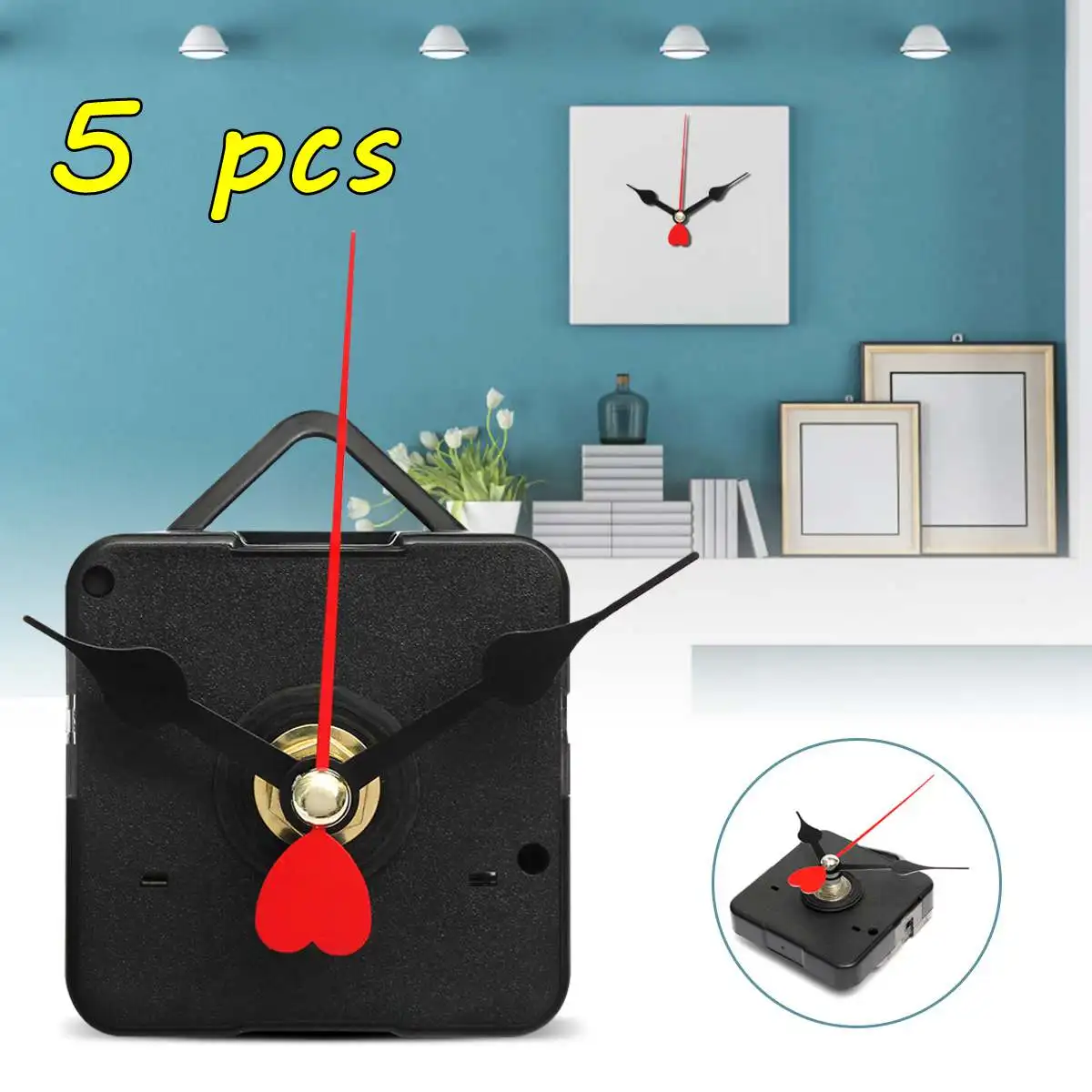 

5 pcs Quartz Clock Wall Movement Mechanism Black Red Hearts Hand Repair Part Kit DIY