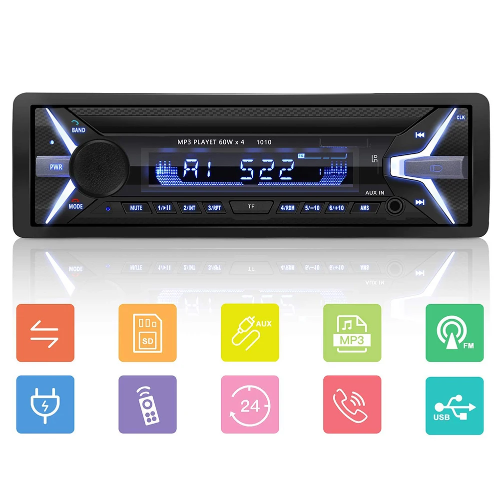 

12V Hi-Fi Remote Control FM Stereo USB AUX Multifunctional ISO Adapter Vehicle MP3 Auto Car Player LCD Display Radio Bluetooth