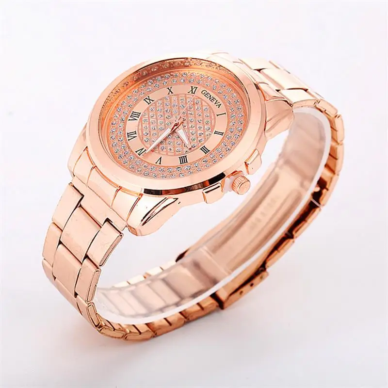 

GENEVA Brand Fashion Gold Mesh Quartz Watch Women Men Metal Stainless Steel Dress Watches Relogio Feminino Gift Clock
