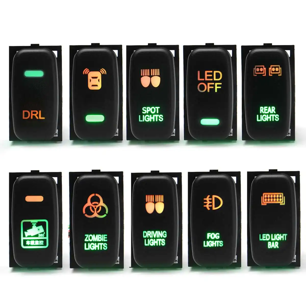 

1x Auto Led Light Bar Switch Plastic Dual LED lights In Yellow And Green ON-OFF Push Switch 3A 12V For Mitsubishi Triton