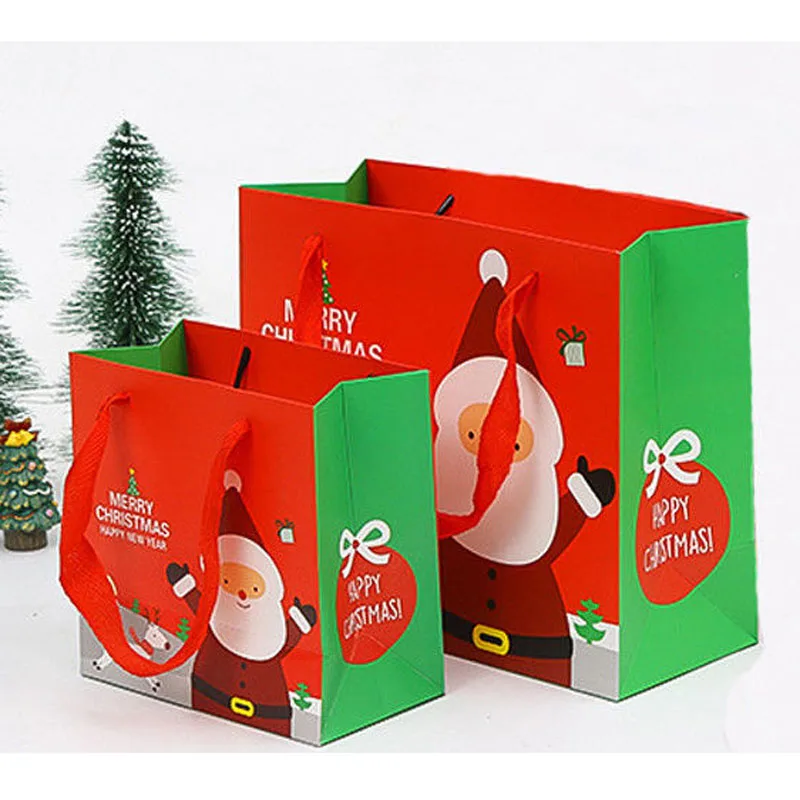 

Small Big Merry Christmas Gift Bag With Handle Xmas Decoration Christmas Tree Santa Claus Paper Bag Children Candy bags