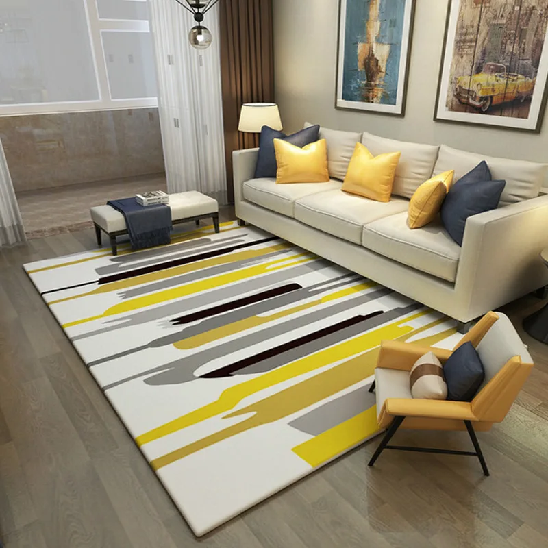 

Fashion Modern Geometric Abstract Yellow Black StripedDoor/Kitchen Mat Living Room Bedroom Parlor Area Rug Decorative Carpet