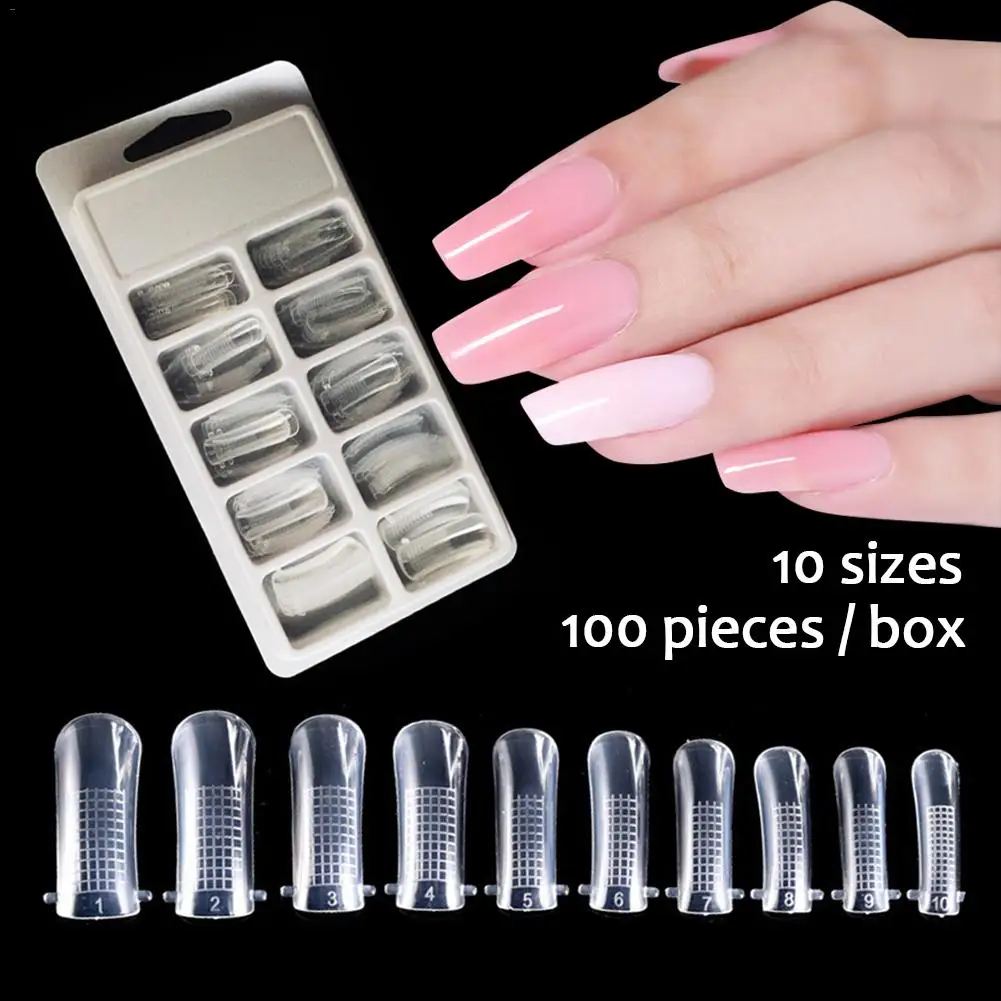 

100PCS/Box 10 Kinds of Crystal Nails Fake Nails System Form UV Gel Acrylic Nail Mold Artificial Nail Tip with Scale