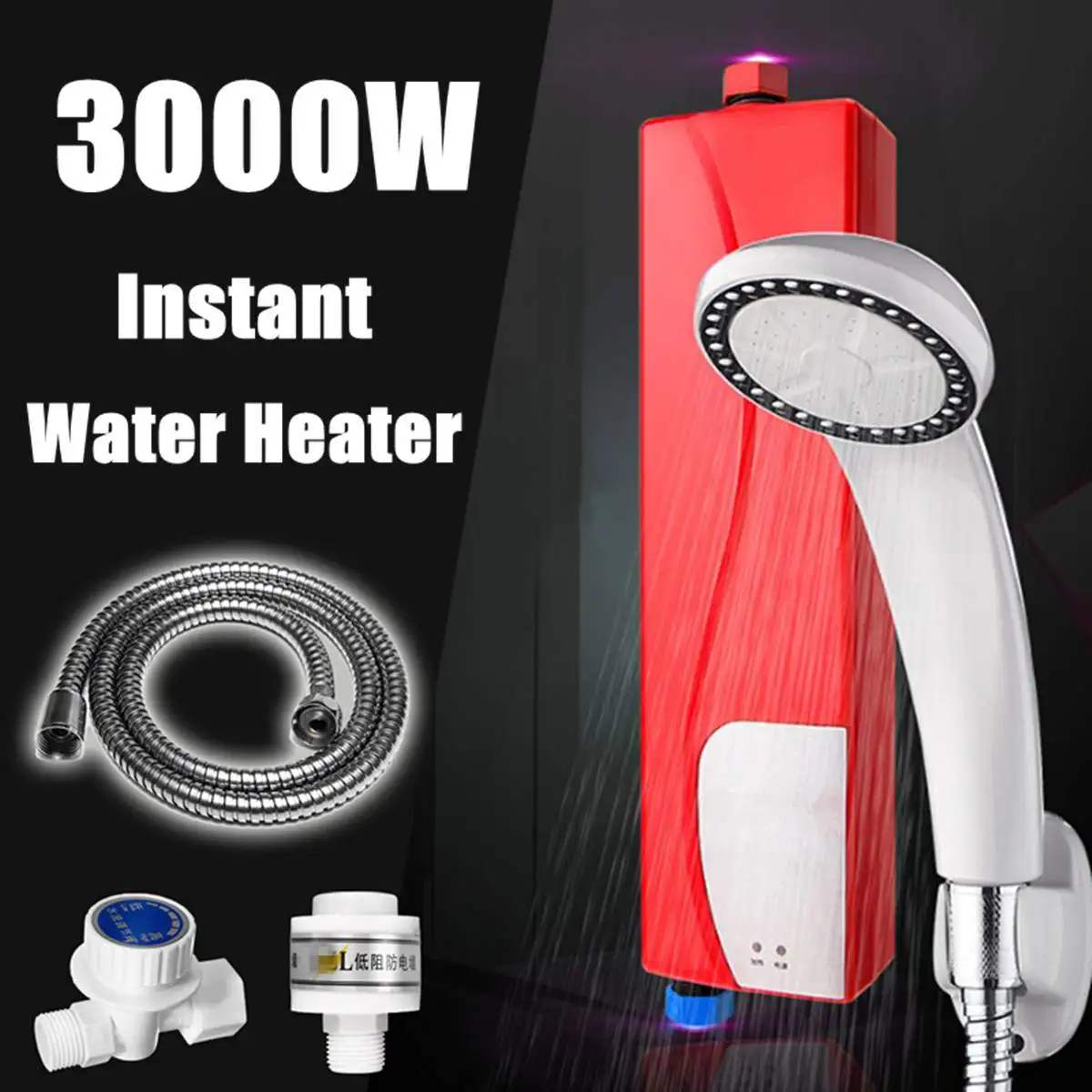 Calentador de agua caliente instantáneo, sin depósito, 220V, 3000W, cabezal de ducha, Kit de manguera, uso de la cocina, sistema de calentador de agua caliente instantáneo