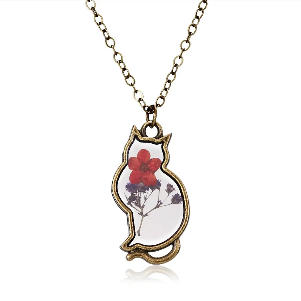 

Branch Flower Cat Dried Flower Necklace Elegant Wild Women Sweater Chain Necklace Jewelry Best Gift