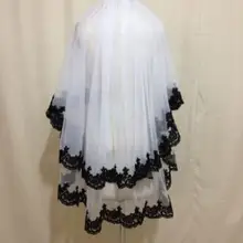 Локоть Белый/слоновой кости 2 т Тюль свадебная фата невесты с черным кружево край вуаль+ гребень