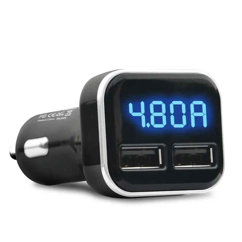 

New Dual USB Car Cigarette Charger with LED Display Volt Amp Meter DC 5V 4.8A(2.4A+2.4A) current detected for iPhone Xs Max Xr X