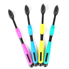 1 шт бамбуковая зубная щетка с древесным углем, модная разноцветная зубная щетка с бамбуковым углем, мягкий Шелковый мех, Антифрикционная парная зубная щетка, случайный цвет