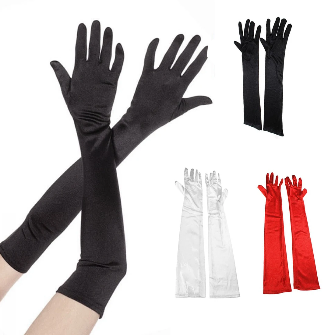 

Long Satin Fashion Gloves Womens Satin Long Gloves Opera Evening Party Prom Costume Gloves velvet h
