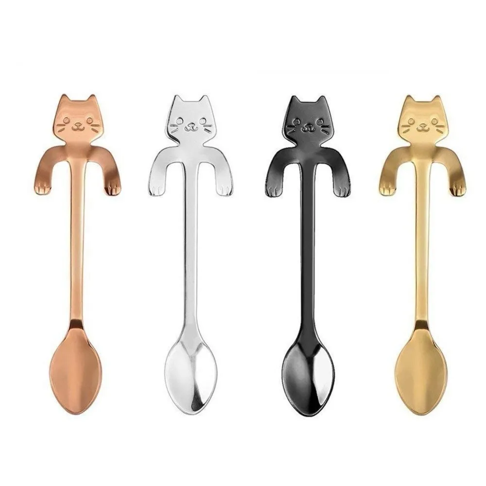 

Creative Stainless Steel Mini Cat Long Handled Coffee Mixing Spoon Hangable Teaspoon