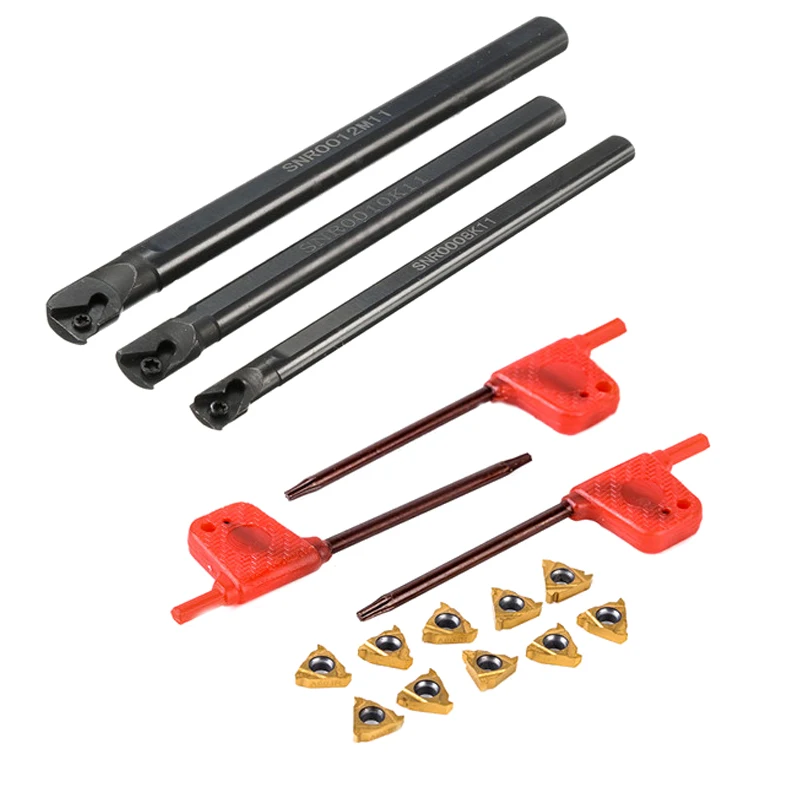 

3 Styles SNR0008K11+SNR0010K11+SNR0012M11 Lathe Boring Bar + 10pcs 11IR A60 Carbide Inserts + 3pcs Wrench