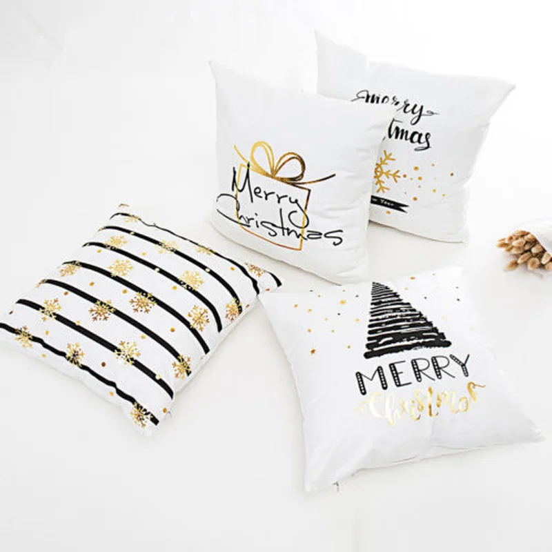 Совершенно стиль рождественские золотые буквы бронзирующие снежинки бросок наволочки для диванной подушки наволочки