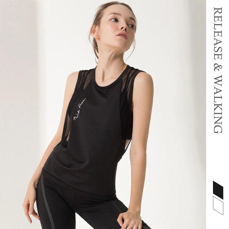 

R&W Hollow Lace Sexy Blouse Women Sports Fitness Gym Outdoor Sleeveless Summer Running Yoga Sport T-shirt Vest Sportswear Soft
