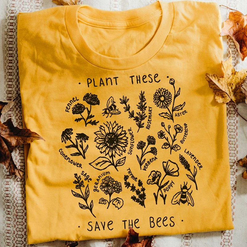 

Plant These Harajuku Tshirt Women Causal Save The Bees T-shirt Cotton Wildflower Graphic Tees Woman Unisex Clothes Drop Shipping