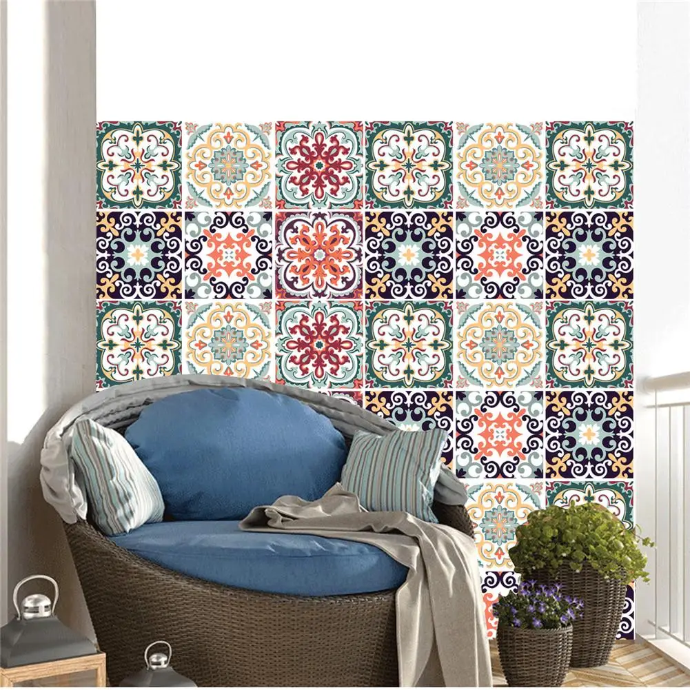 

6PCS/Pack Moroccan Style Tiles Sticker PET Waterproof Self Adhesive Wallpaper Furniture Bathroom DIY Arab Tile Sticker 20*20cm