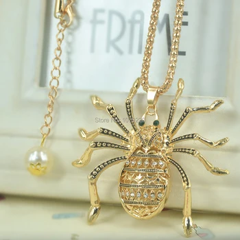 

Imitation Pearl Crystal Spider Link Chain Charm Necklace Pendant Bead Rhinestone Insect Pendant Necklace For Women Jewelry Gift