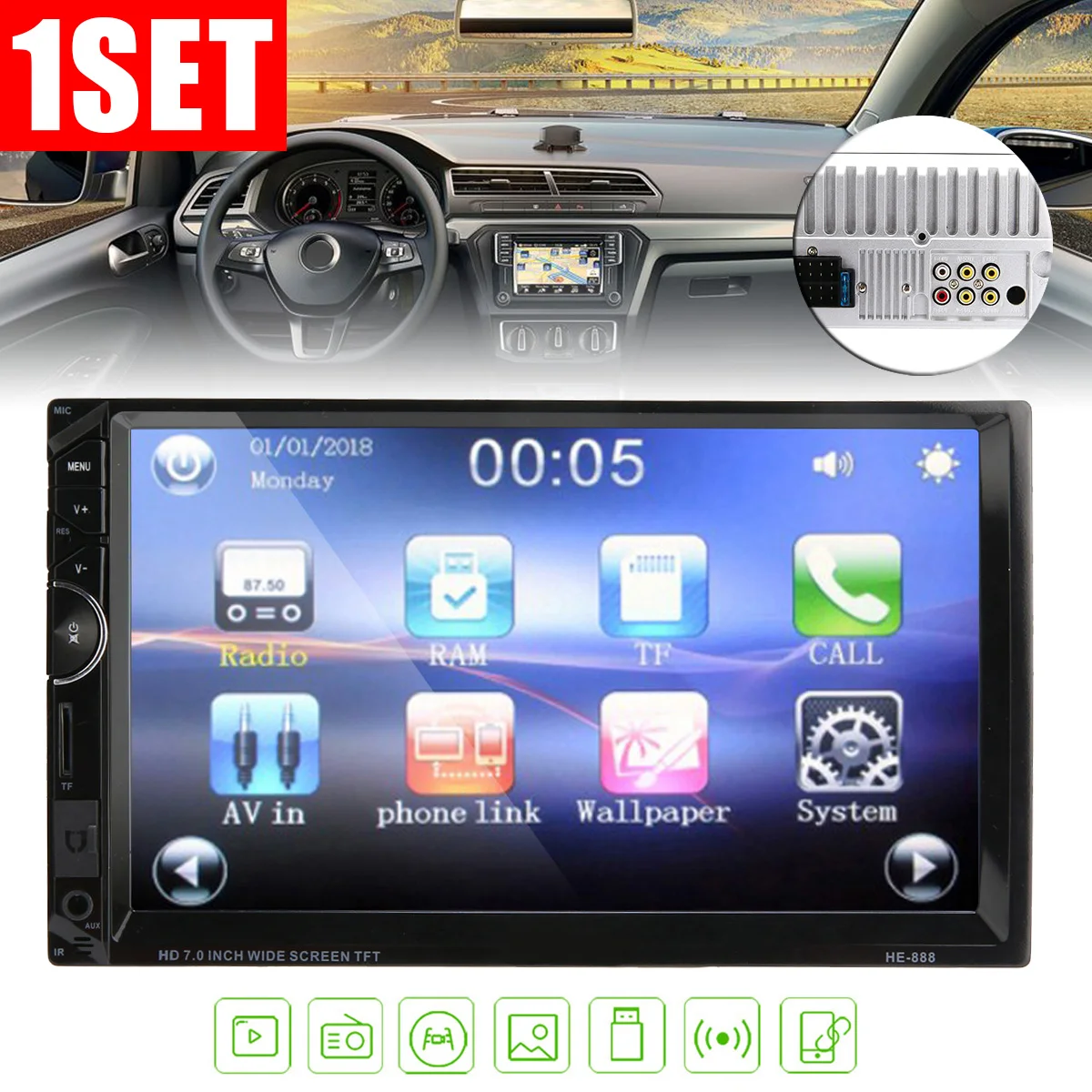 

New Arrival 7 Inch HD Touch Screen Car Black MP5 MP4 Player Professional FM Radio Bluetooth Hands-free USB TF AUX Stereo Players