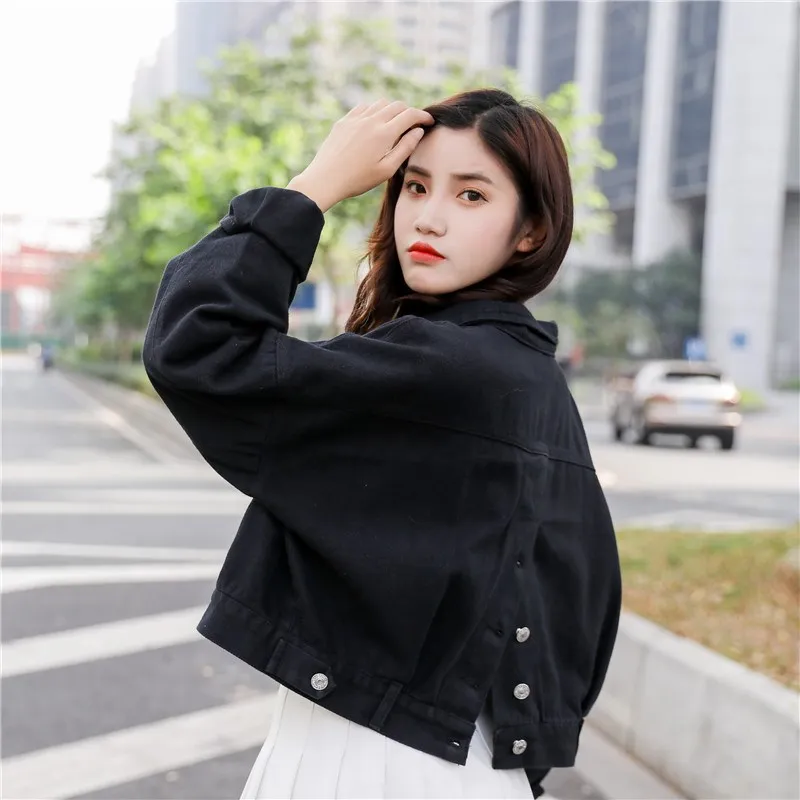 

Boyfriend Jean Jacket Women Oversized Crop Denim Jackets Vintage Long Sleeve Jacket Casual Loose Coat