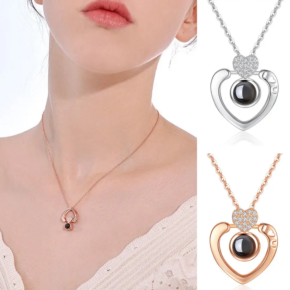 Горячая продажа 2019 серебро 100 языков свет I Love You проекционный кулон ожерелье |