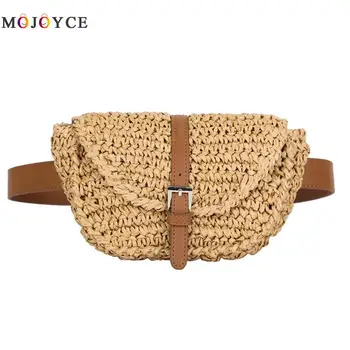 

Fashion Women Semicircle Straw Waist Bags Summer Beach Chest Belt Bag Lady Waist Fanny Pack