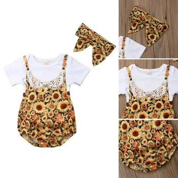 

Pudcoco Girl Set 0-18M 3PCS Newborn Baby Girls Tops Romper Floral Pants Headband Outfits Set Clothes US