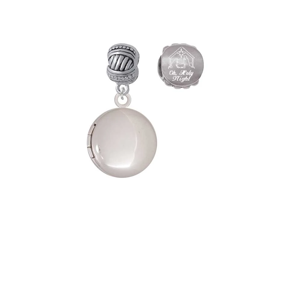 Silvertone 20mm Round Locket Come Let us Adore Him Charm Beads (Set of 2) |