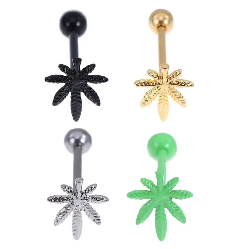 

1pc Fashion Tongue Piercing Rings Studs Stainless Steel Leaf Body Jewelry