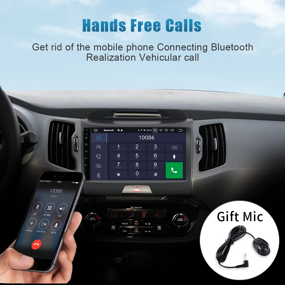 Flash Deal Dasait 9" Multimedia Player Android 9.0 Car Bluetooth GPS Navigator Autoradio 1 din 16G ROM for Kia Sportage R 2013 2014 2015 3