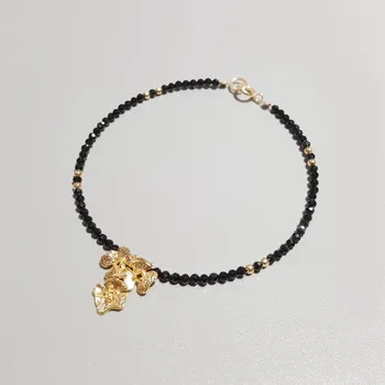 

LiiJi Unique Natural Black Spinel Flowers Charm 925 Sterling Silver Gold color Clasp Bracelet For Women Drop Shipping