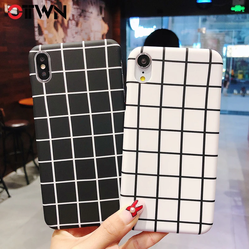 

Ottwn Grid Phone Case For iPhone X XR XS MAX 6 6S 7 8 Plus Hard PC Back Cover Black and White Stripes Cases For iPhone 5 5S SE