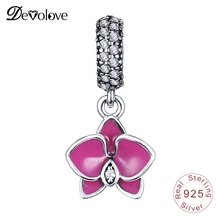 Devolove розовый красный эмалированный Шарм-подвеска в виде цветка Бусины Fit Pandora браслет кулон 925 серебро цветочный CZ Ювелирные изделия дропшиппинг